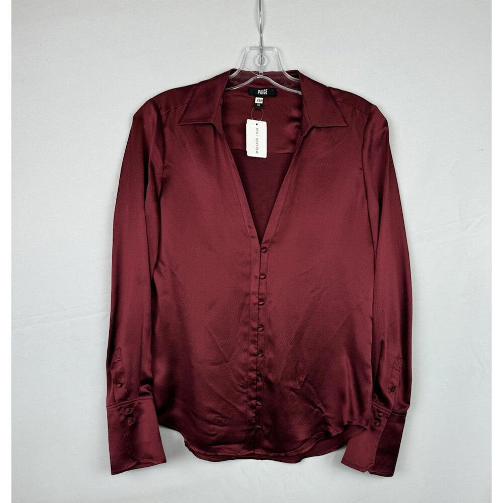 Paige Silk Button-Up Blouse Maroon Size XS